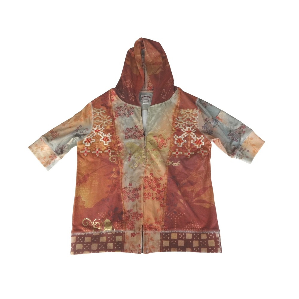 Bit & Bridle Hoodie Womens L Rust Orange Style Short Sleeve Full Zip Western